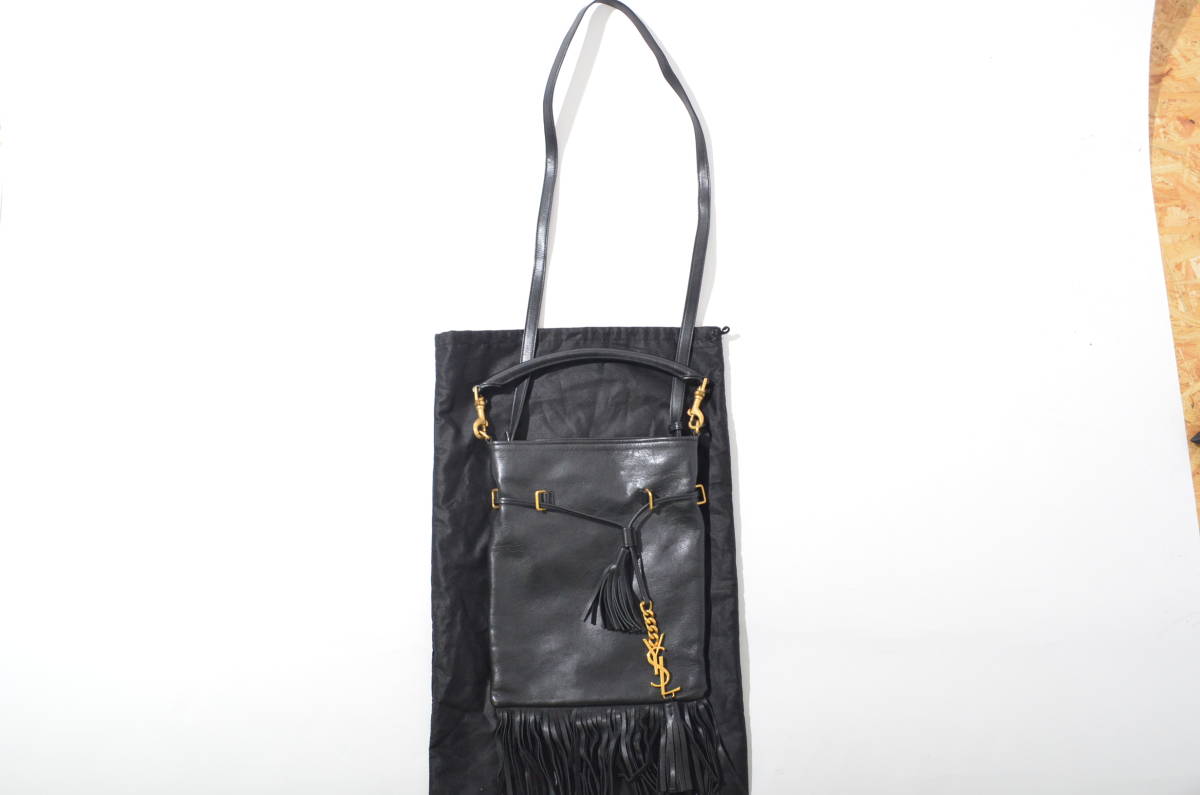 1円【SAINT LAURENT】サンローラン フリンジ 2WAYバッグ 黒 保存袋 い 