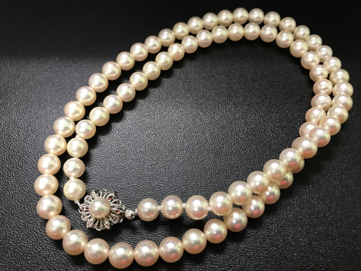 真珠アコヤパール WGK14シルバー8.3～7.6mm ネックレス&ピアスセット 