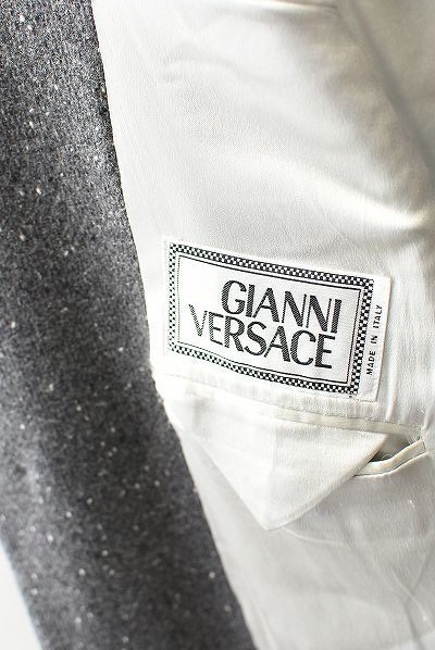 3N4291 美品 GIANNI VERSACE メデューサボタン ベロアカラー ツイード