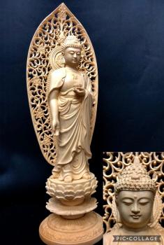 新作 天然木 檜材 最高級品 木彫仏像 阿弥陀立像 大型45cm