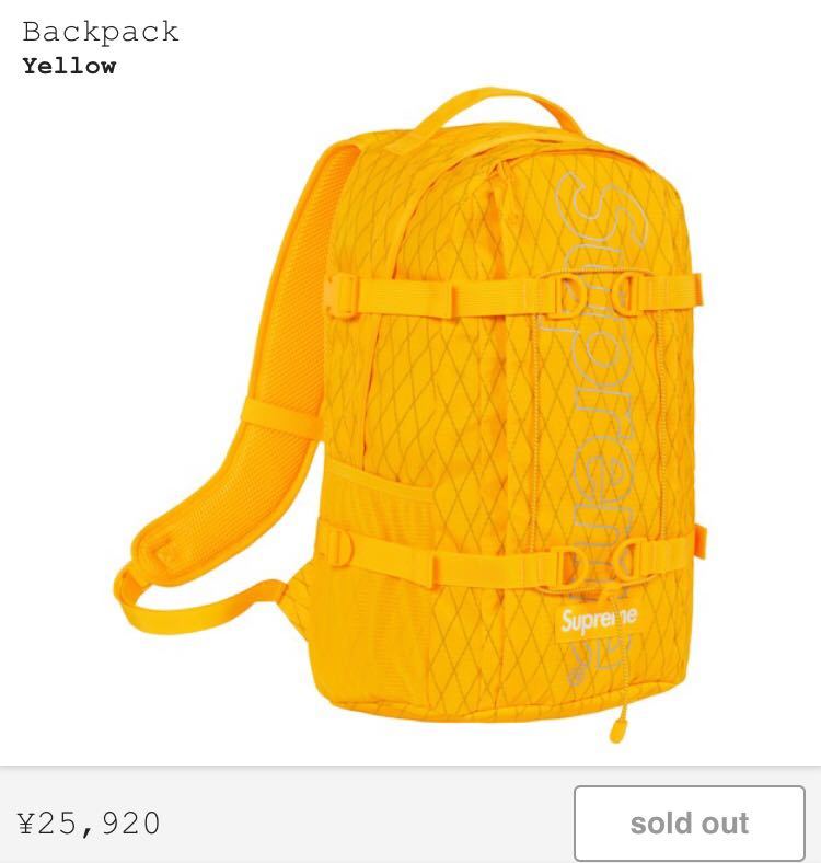 セール，格安 本日限り 6.000引きの赤字出品 国内正規品 Supreme Backpack Yellowカラー(かばん、バッグ)｜売買されたオークション情報、yahooの商品情報をアーカイブ公開 - オークファン かばん、バッグ