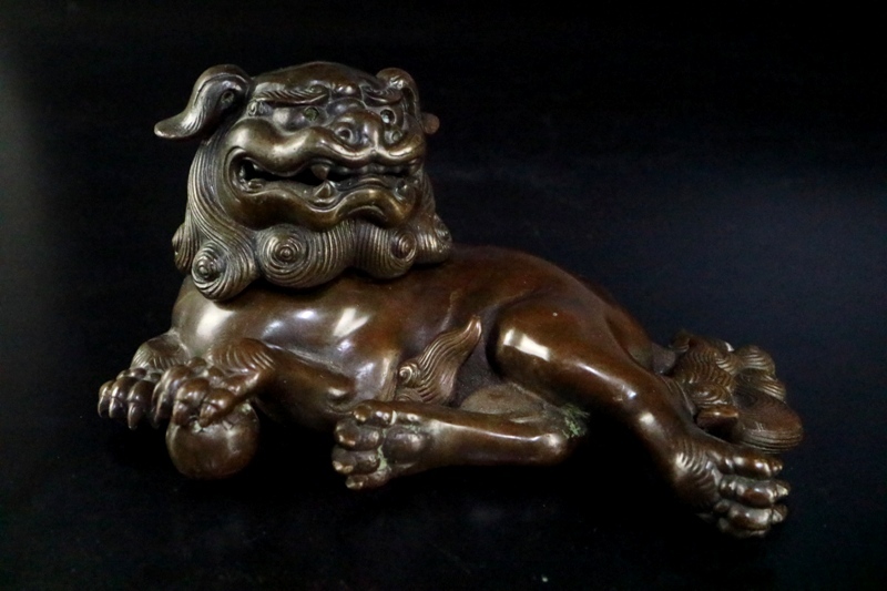 古銅 玉獅子香炉 古美術品