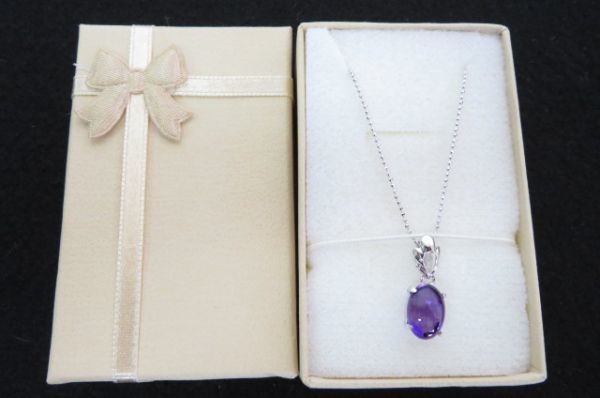 s21541/美品 トップSILVER刻印あり アメジスト ネックレス 箱付_1