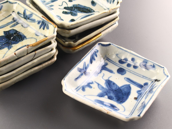 UM25-12 中国美術 景徳鎮製 蛍焼 珈琲杯 康熙年製 時代物 唐物 五組 古