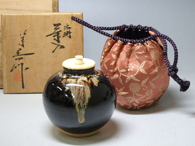 茶道具 共箱 | 新古文琳茶入 桶谷定一 共箱入 仕覆：