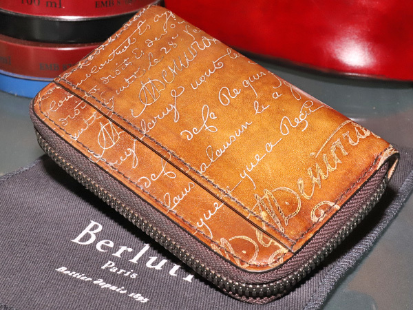 ベルルッティ Berluti 極希少 ゴールデン&シルバーパティーヌ KOTO カリグラフ スクリットレザー6連ラウンドジップキーケース 本物 正規