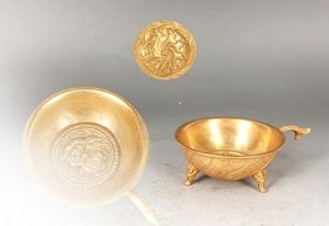 サイトでは販売し 古董品 唐物 中国古美術 唐時代 金貨 細彫 花鳥獸紋