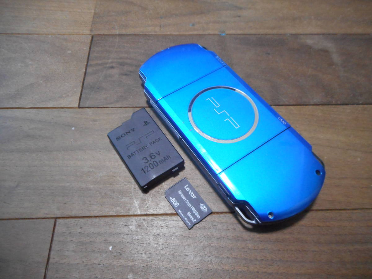 ④【完動品】PSP3000本体バッテリー&メモリースティック付バイブラントブルーFW6.60【動作良品1円スタート】