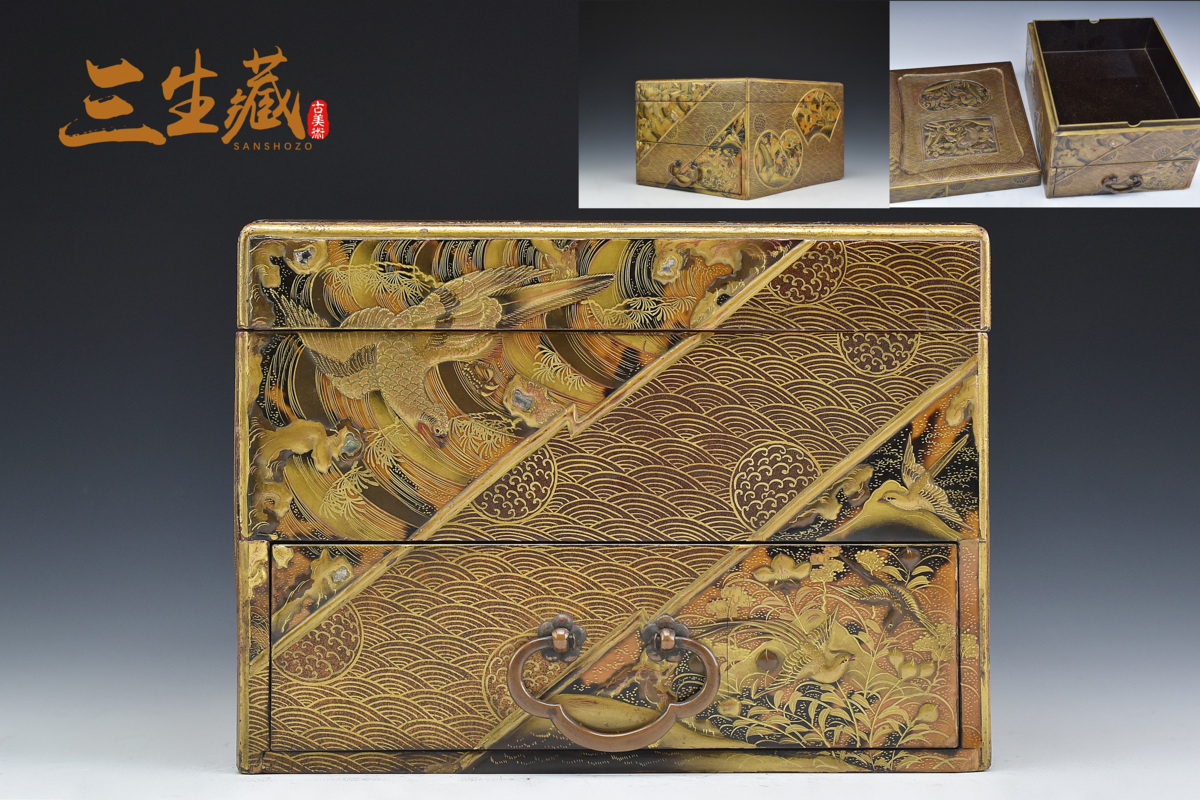 ◇茶道具 真塗 松蒔絵 炉縁 経年保管品◇ 炉縁 茶道具 共