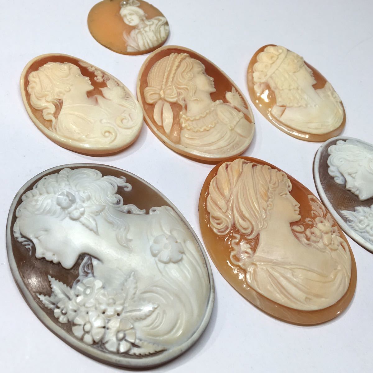 カメオ7点おまとめ 250ct］ルース 裸石 宝石 シェル cameo 貴婦人 彫刻