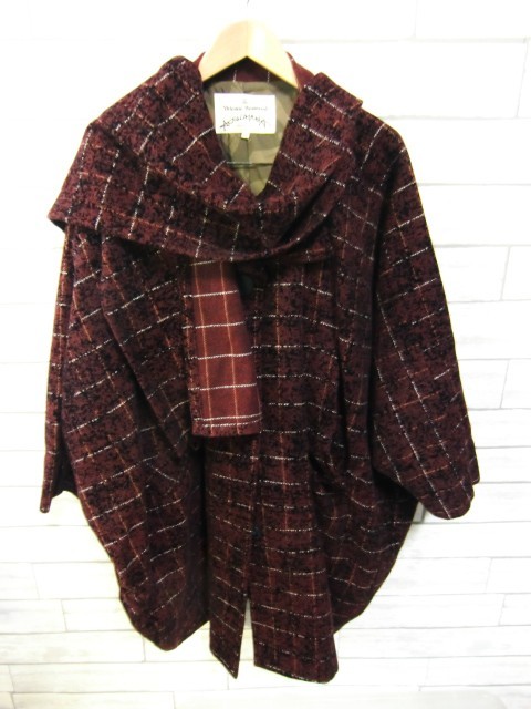 viviennewestwood ヴィヴィアンウエストウッド アングロマニアANGLOMANIA ストール付き チェック ロングコート 変形デザイン 38サイズ