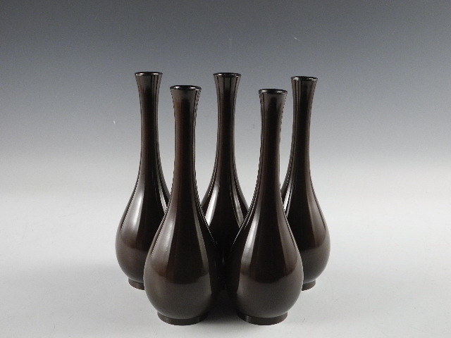 ◇栄◇古銅 鋳銅 純銅 池坊 中国 曽呂利 花入 5客 22.5cm 無傷完品