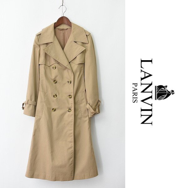 MN-0276 ビンテージ LANVIN トレンチコート ベルト付き スプリングコート コットン ベージュ 総裏 イタリア製