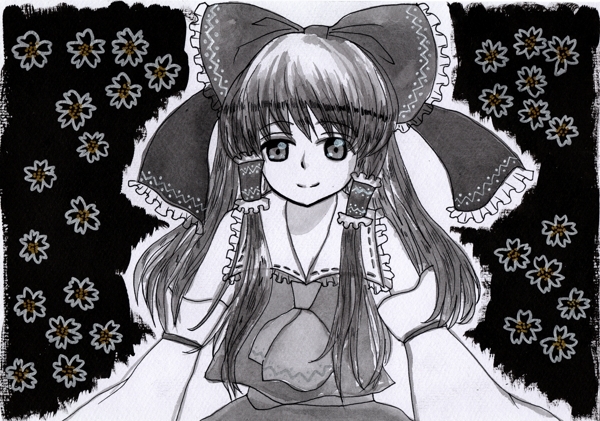 大切な人へのギフト探し 圧倒的 手描き イラスト ペン画 博麗霊夢 東方プロジェクト モノクロ 白黒 テレビ アニメ キャラクターグッズ Www Smartkinmel Org