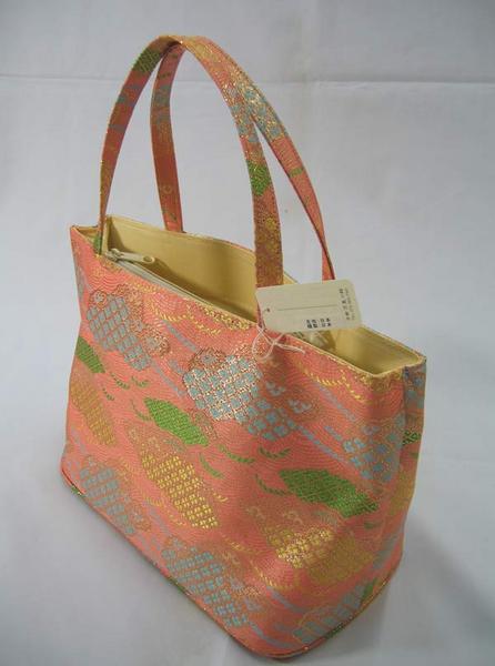 日本製 交織帯地 幅広横型 和風バック マチ広め ファスナー口No8