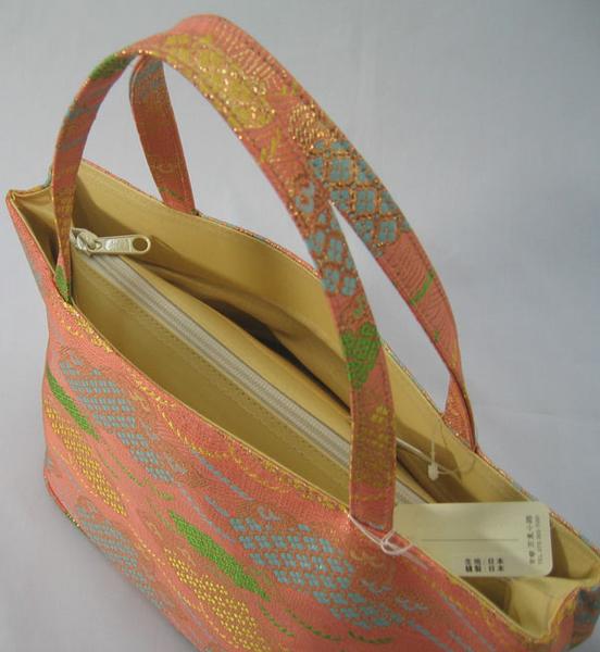 日本製 交織帯地 幅広横型 和風バック マチ広め ファスナー口No8