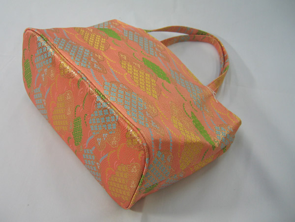 日本製 交織帯地 幅広横型 和風バック マチ広め ファスナー口No8