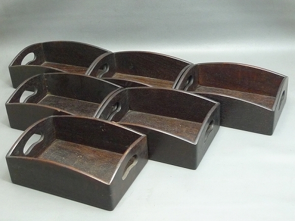 △101527/12△時代煎茶道具・古唐木紫檀製長方型煙草盆6点2.8kg/喫煙具