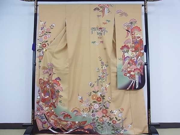 着物屋こころ□豪華振袖 駒刺繍 吉祥花文 暈し染め 金彩 逸品 ym1957