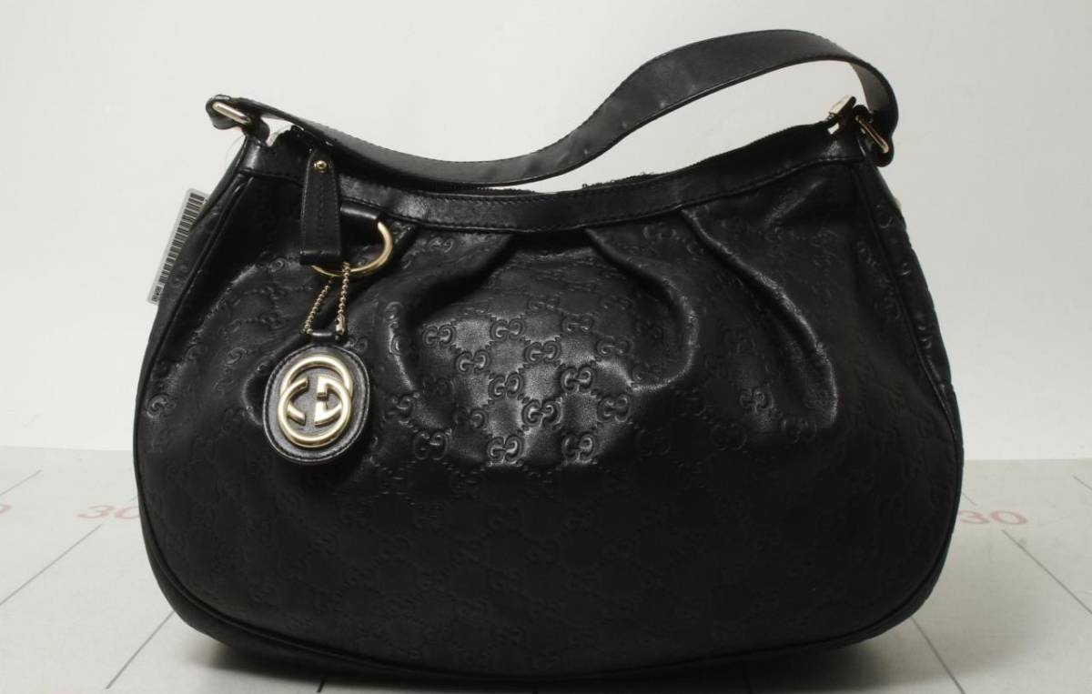 グッチ シマ レザー ショルダーバッグ 黒 正規品
