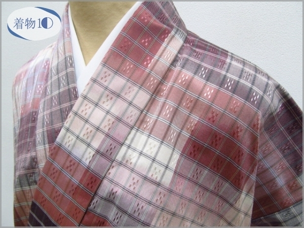 ★着物10★ 1円 逸品!! 絹 着物 紬 花織風 モダン♪ 袷 身丈167cm 裄67cm [同梱可] ☆☆☆☆☆