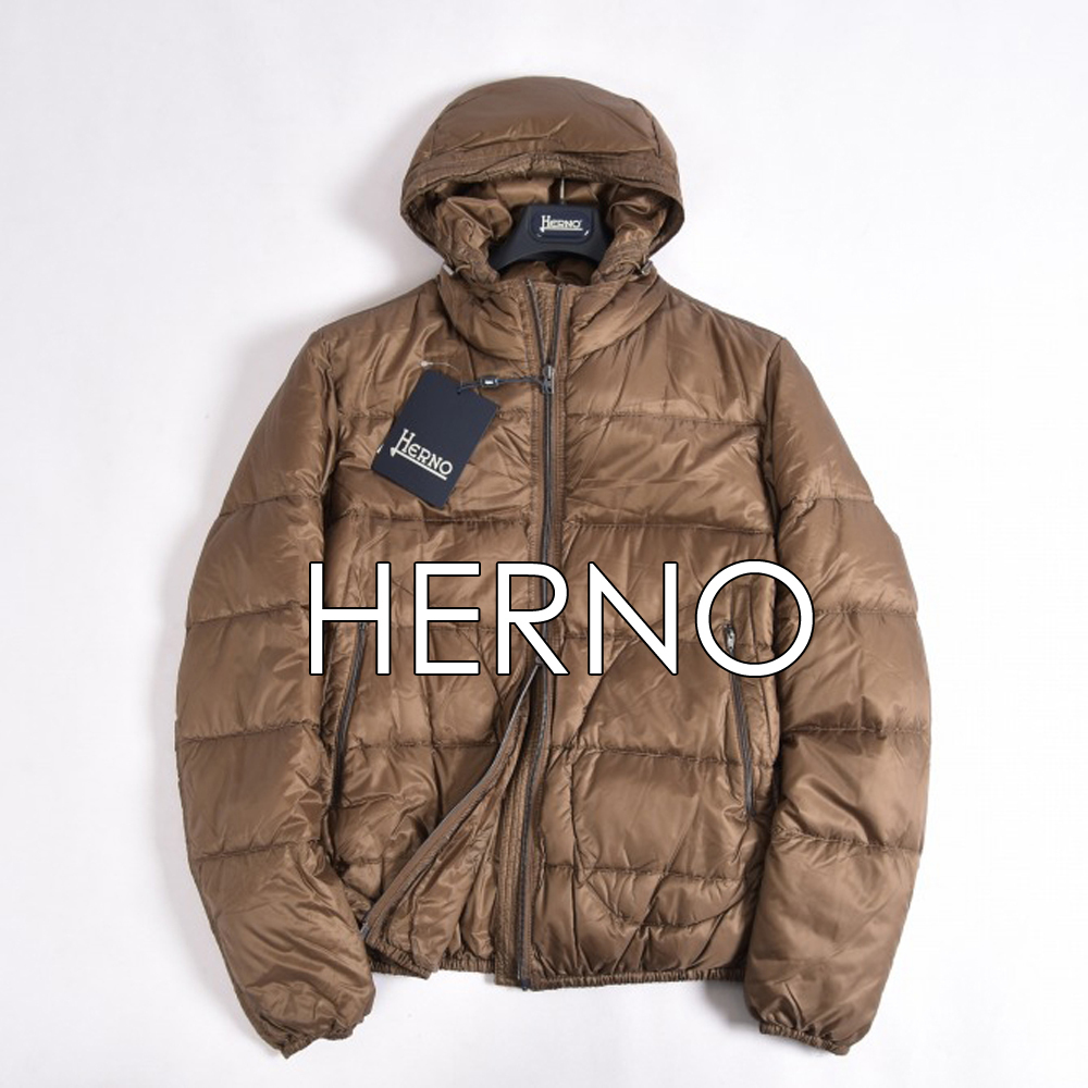 新品 HERNO ダウン ブルゾン ジャケット メンズ 秋冬 フード付 無地 シャイン ブラウン 茶 L【50】ヘルノ 302021(ヘルノ ...