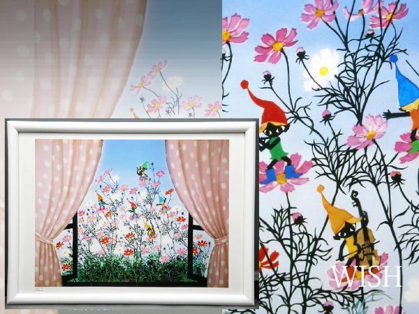 WISH】藤城清治「コスモスとこびと」 大作 複製画 〇影絵作家、文化庁