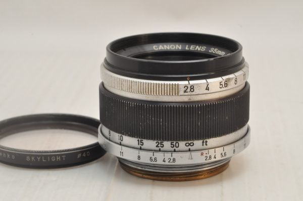 純正箱 ☆完動品☆CANON LENS 35mm F2.8 Lマウント フィルター付き #9548