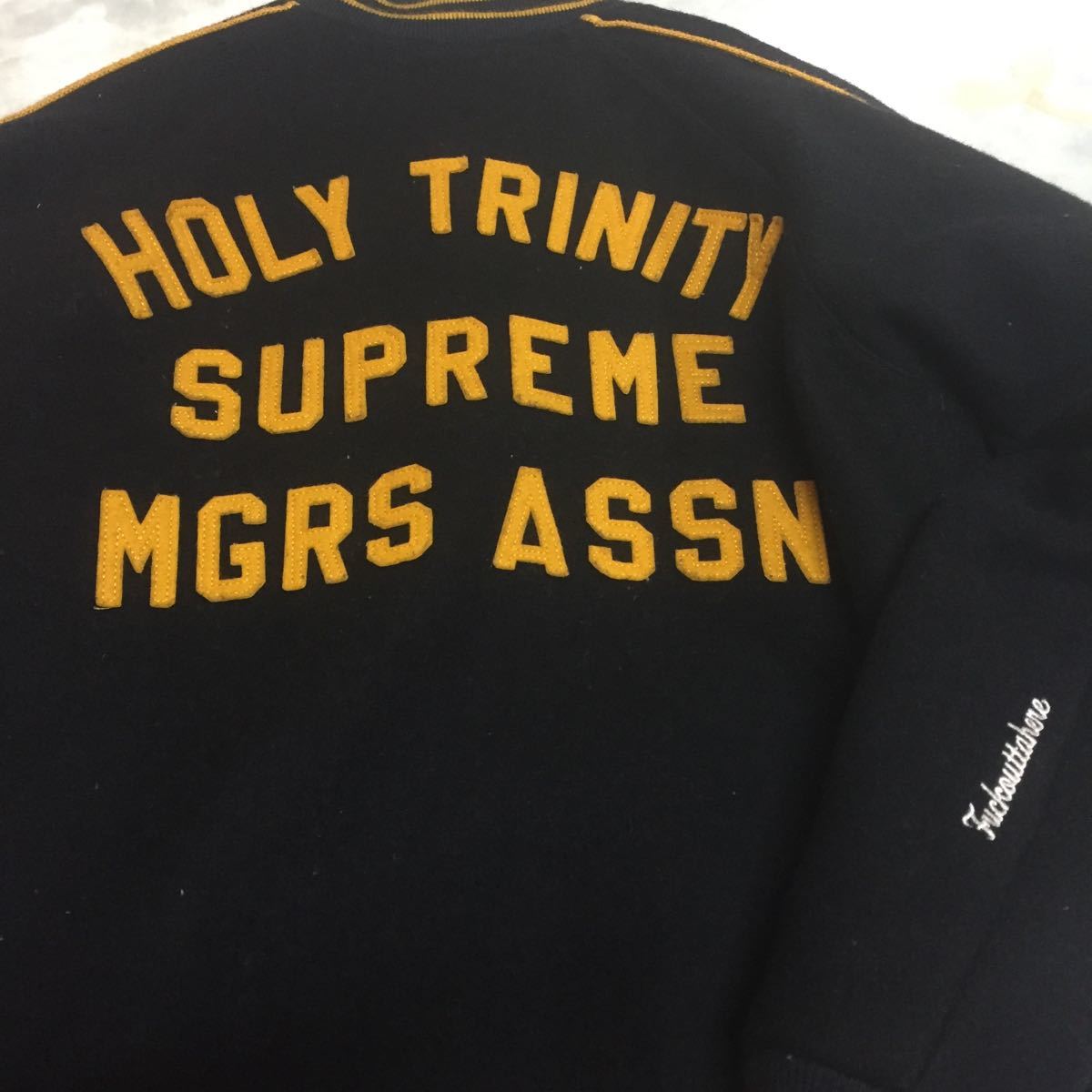 supreme スタジャン11AW Holy Trinity Varsity Jacket Sロゴメルトンブルゾン シュプリーム スタジャン ボックスロゴ