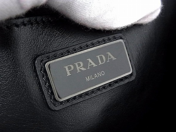 1円 ■新品同様■ PRADA プラダ ロゴ レザー リバーシブル トートバッグ ショルダーバッグ ブラック A0965MO