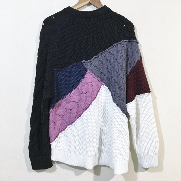 LAD MUSICIAラッドミュージシャン MIX CABLE LOW GAUGE KNIT ニット パターン 切替 パッチワーク マルチ 44 ミックスケーブル ローガーゼ
