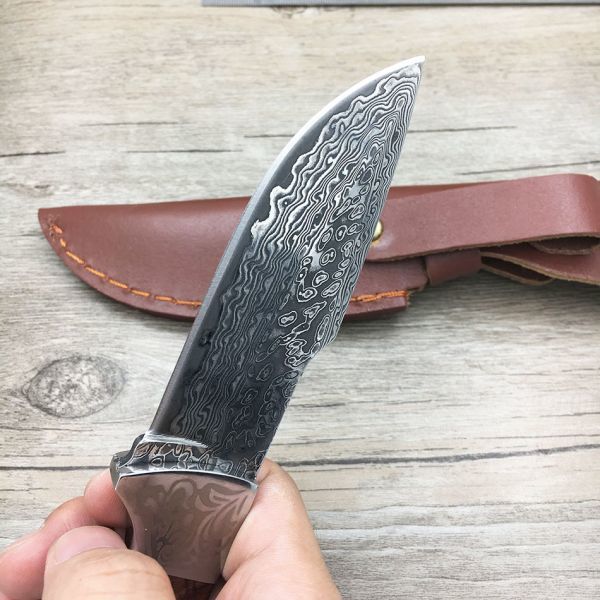 ☆手作りリアルダマスカス鋼狩猟ナイフ58 HRCダマスカス鋼キャンプ固定