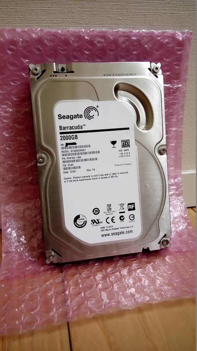 中古美品 (通電約650時間) SEAGATE ST2000DM001 3.5インチ 2TB HDD ( 64MB / 7200rpm / SATA )