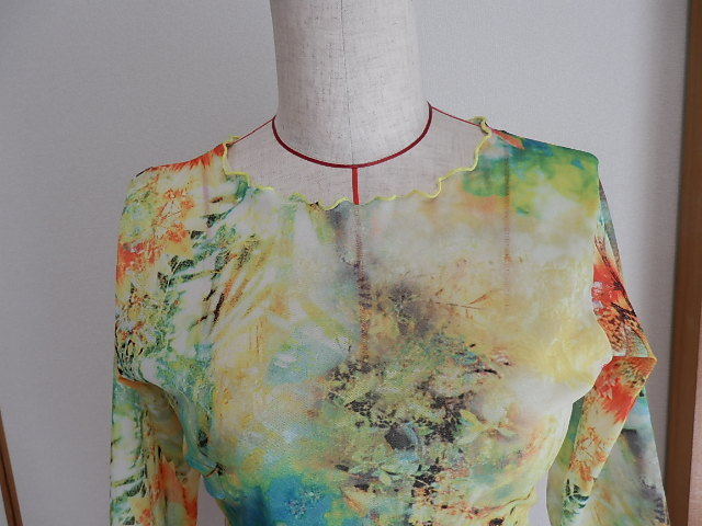 ハンドメイド イエロー系にドットチュール重ね 社交ダンス