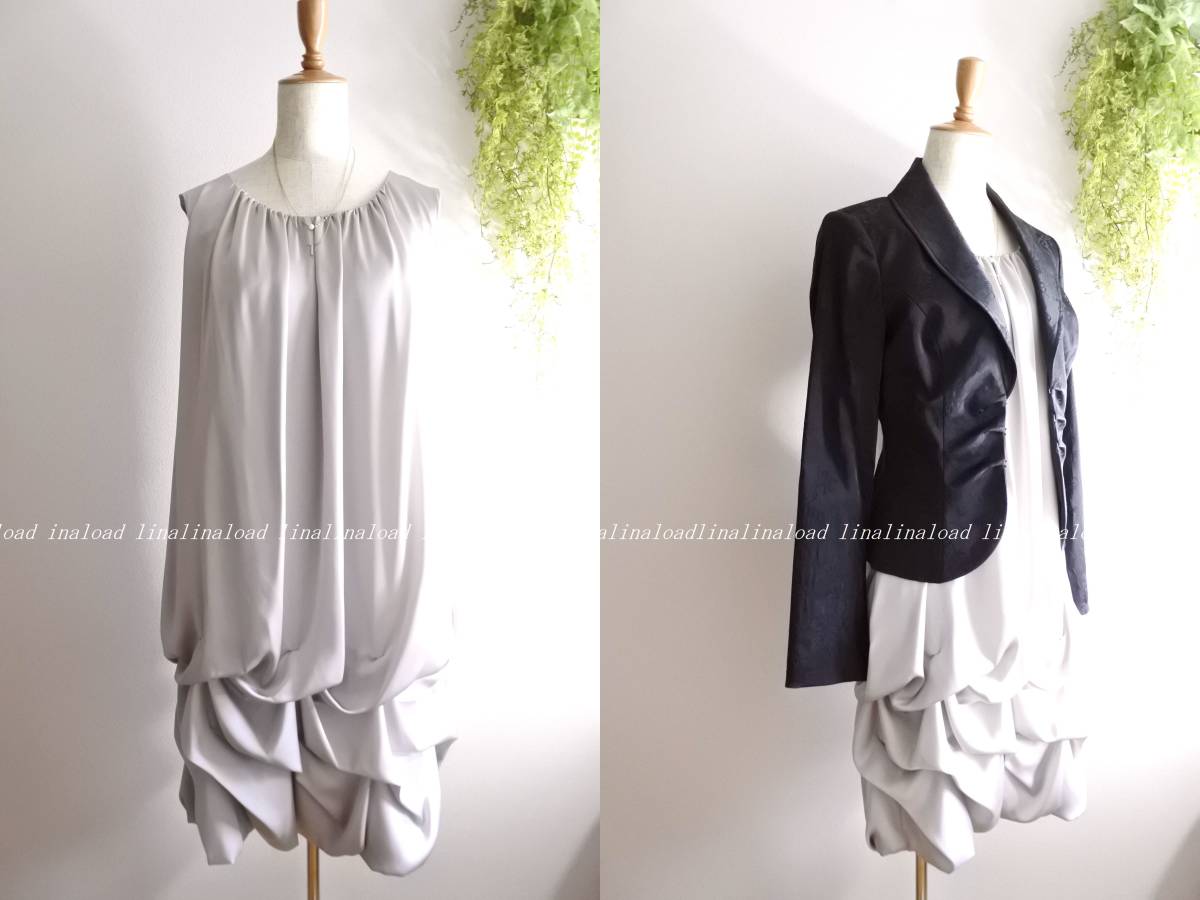 ロッキーモンロー ロートレアモン　BLACK*大人のとろみサテン　ドレープタック　ワンピース　淡いグレイッシュピンク　バルーンデザイン Rocky Monroe イージーワイドパンツ 1タック