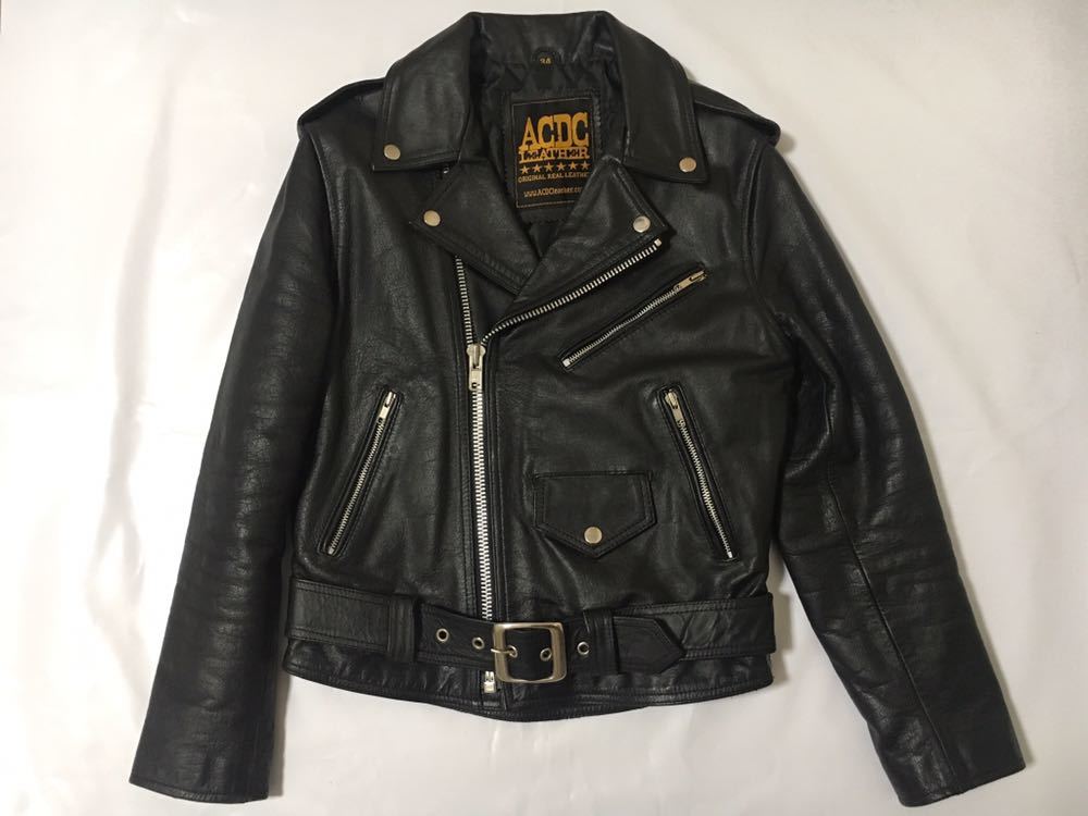 ACDC LEATHER レザー ダブルライダースジャケット 34 黒