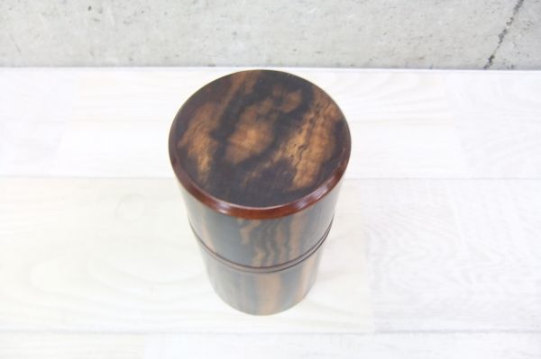 ☆黒柿 孔雀杢？ 秋田 角館 高級茶筒 茶道具 茶入れ 桜皮細工 総樺