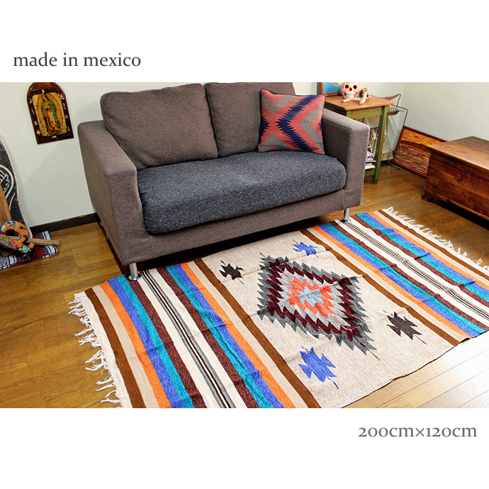 6582 メキシコ製 ネイティブ柄 メキシカンラグ ブランケット ラグ
