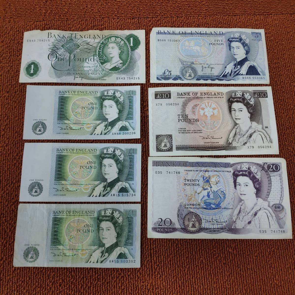 C04m02H イギリス 紙幣 まとめ売り 1ポンド 5ポンド 10ポンド 20ポンド 合計39ポンド