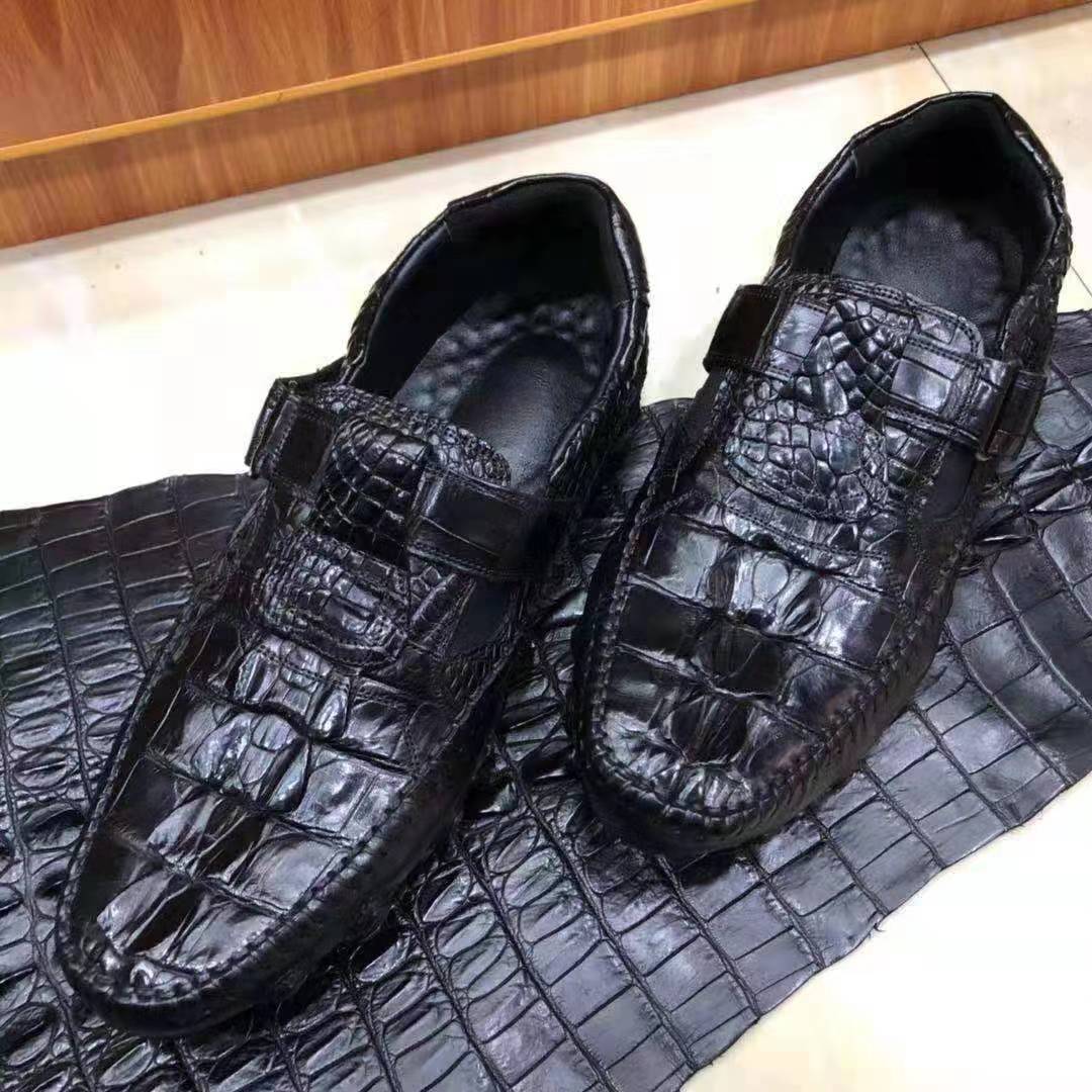 鑑定大歓迎 ワニ革保証【定価13万円超】最高級 クロコダイル 本革 紳士ビジネスシューズ 靴 貴重品 メンズ 尾鰭 黒 25.0cm