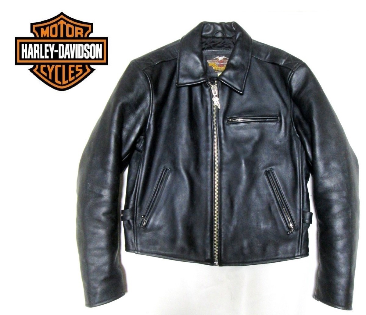 定価8万円 HARLEY-DAVIDSON ハーレーダビッドソン 牛革 ブラックレザー 