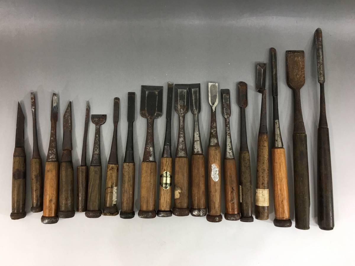 大工道具鉋 kt6/22 大工道具 のみ まとめて 19点 在銘不明 追入れ 向待ち 叩き鑿