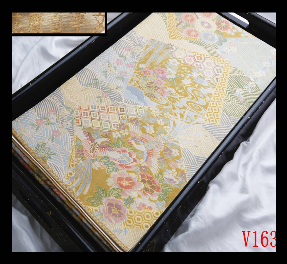 V163】厳選西陣逸品 紹巴織 花暦百華文様 ベジュー古代紫白藍桃花色 六 