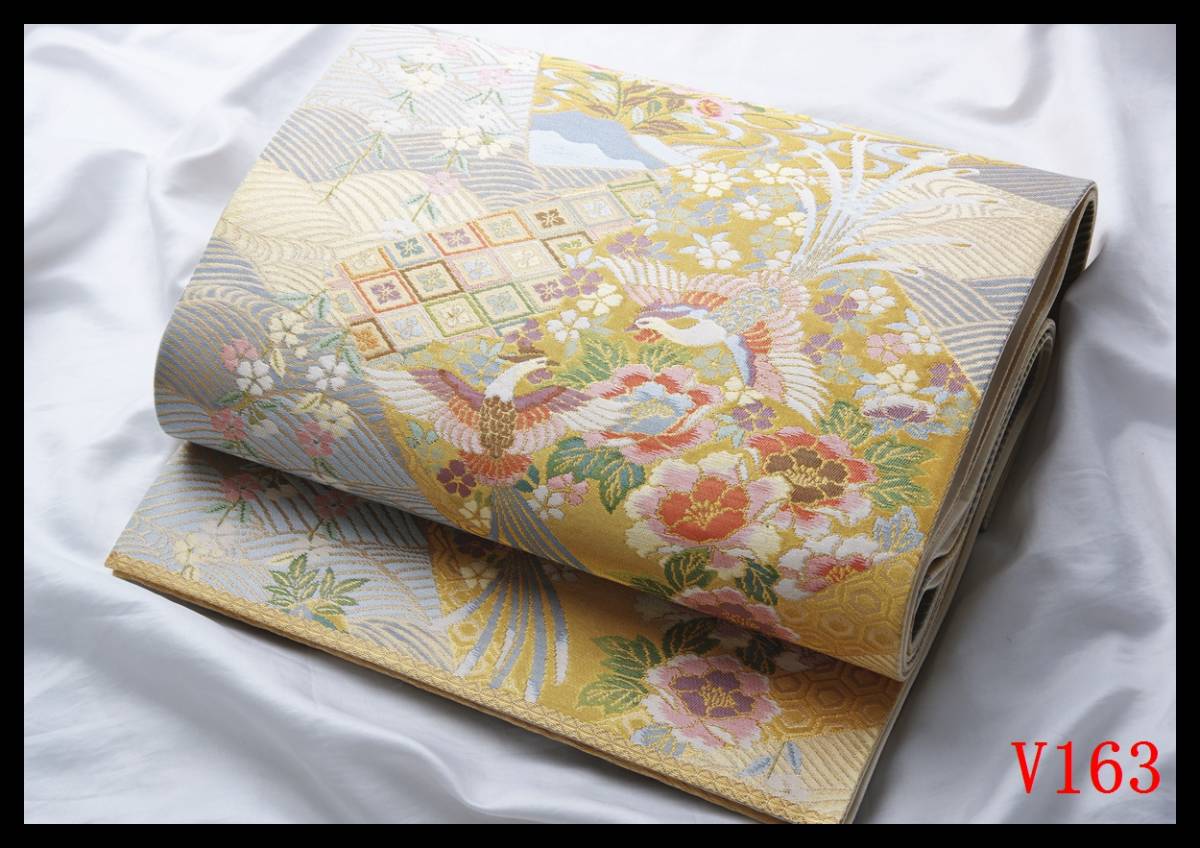 V163】厳選西陣逸品 紹巴織 花暦百華文様 ベジュー古代紫白藍桃花色 六 