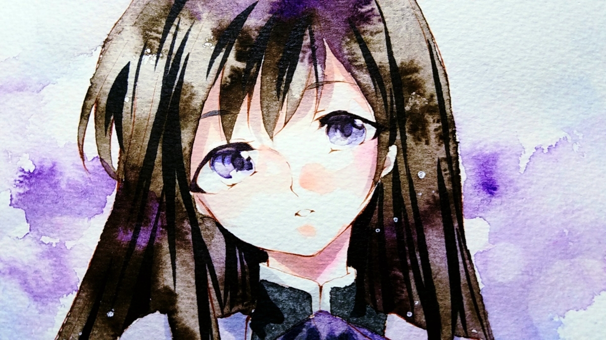 同人手描き魔法少女まどかマギカ イラスト「暁美ほむら」水彩 A4