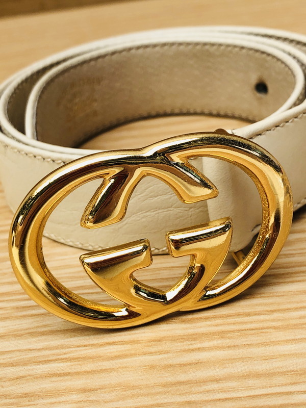 S-52◇GUCCI◇オールドグッチ◇GGバックル◇レザーベルト◇アイボリー