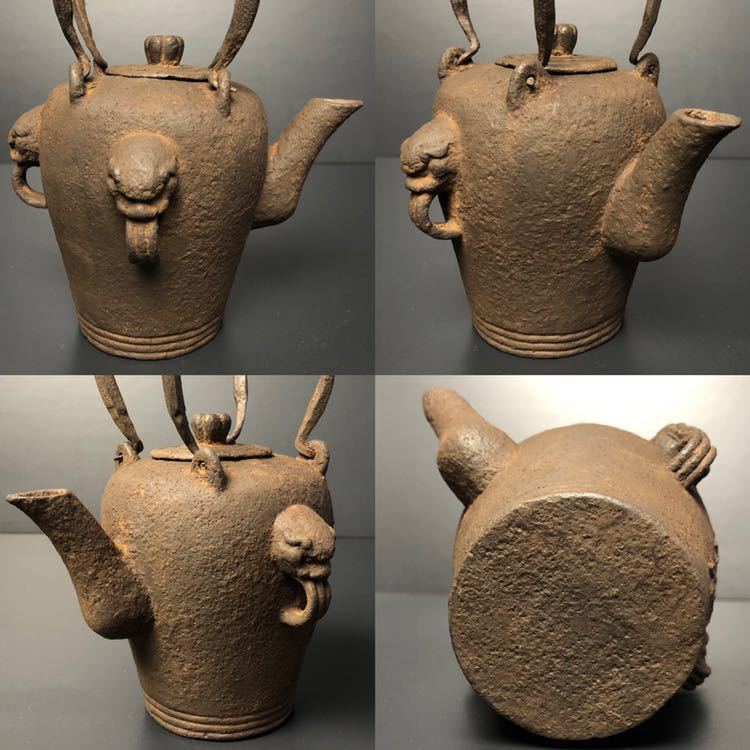 水注■古鉄製 乾隆丙午二月 寿 水差し 急須 獅子耳 茶瓶 鉄瓶 時代物 骨董■ 時代 蔵出し 中国 獅子耳鉄瓶 乾隆丙午 二月鋳 水注 古鉄 煎茶道具 水