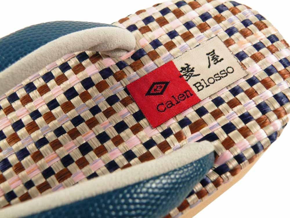 1円～■草履■ 菱屋 カレンブロッソ カフェ草履 青色鼻緒 格子編みこみ台 Ｌサイズ（hiy-18）