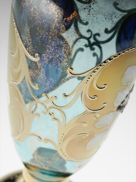 n299 ムラノ ベネチアングラス 金彩 色付 花盛 大型 ベース 花瓶 n299 ムラノ ベネチアングラス 金彩 色付 花盛 大型 ベース 花瓶