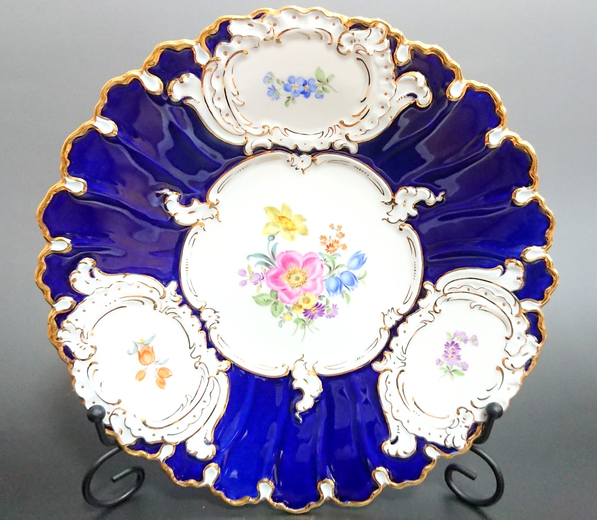 マイセン meissen 金彩コバルト Bフォーム プレート フラワーブーケ